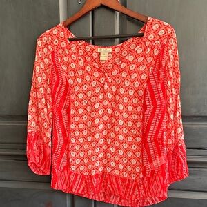 Lucky Brand Orange and White Patterned Blouse